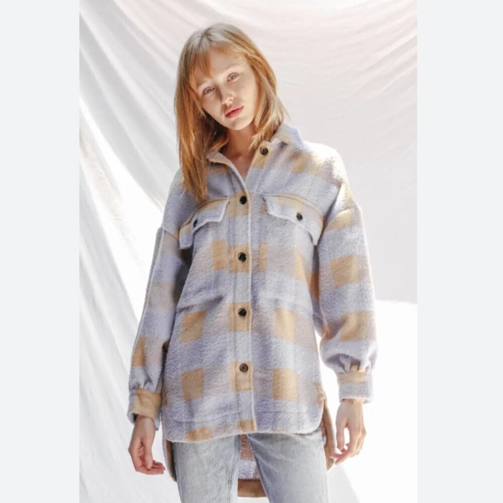New Sunday Up Lavender Purple and Cream Fuzzy Button Up Shacket Size Large
